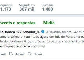 Filho de Bolsonaro tranquiliza apoiadores nas redes sociais: "foi apenas superficial e ele passa bem"