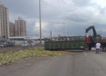 Caminhões carregados de milho e combustível tombam na BR-153, em Goiânia