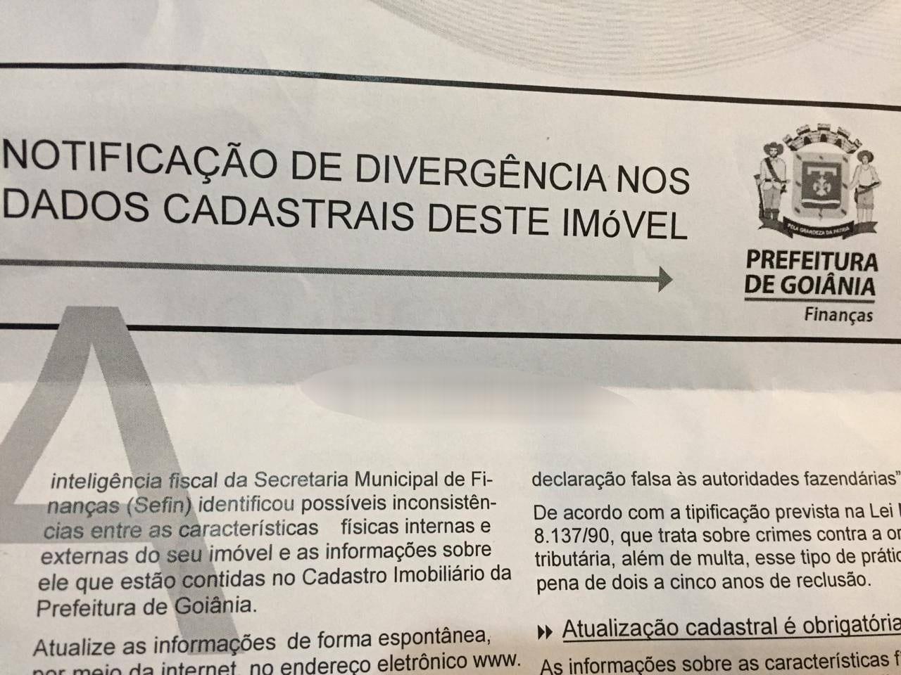 Prefeitura de Goiânia cancela notificações de recadastramento que permite aumento do IPTU