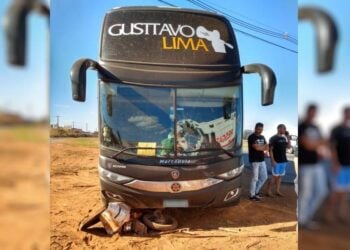Ônibus que levava equipe do cantor Gusttavo Lima se envolve em acidente, em Anápolis