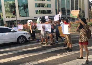 Manifestantes fazem protesto pela preservação da Amazônia, em Goiânia