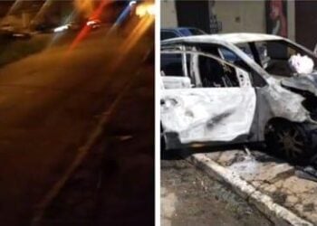 Goiânia: carro é destruído em incêndio ao ser atingido por fogos de artifício