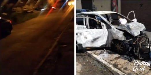 Goiânia: carro é destruído em incêndio ao ser atingido por fogos de artifício