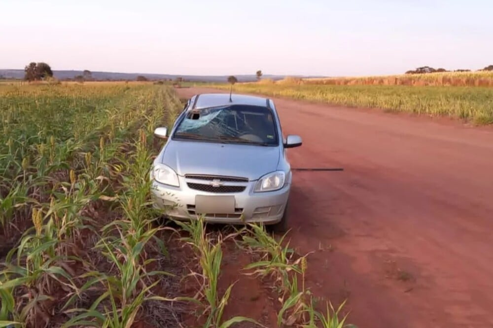 Carro é atingido por avião agrícola em estrada de terra de Goiandira