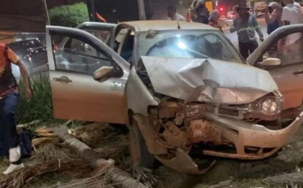 Motorista causa acidente e foge do local carregando para-choque, em Goianésia