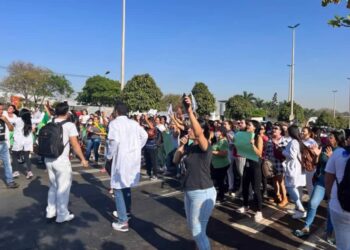 Profissionais de enfermagem fazem protesto em Goiânia contra suspensão do piso salarial