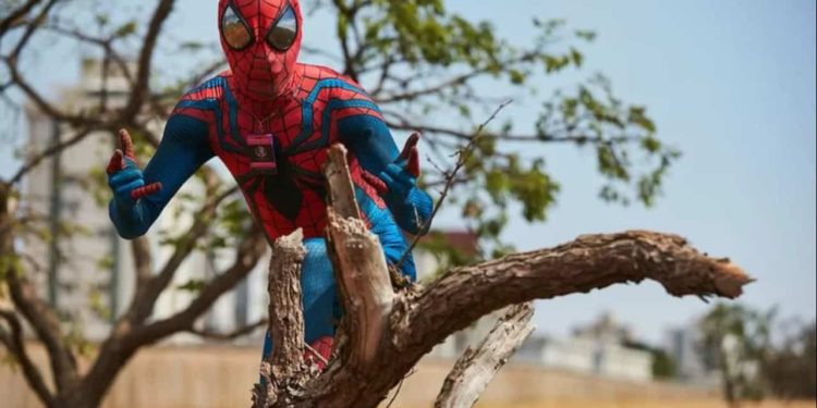 Homem-Aranha é resgatado por bombeiros após ficar preso em árvore de 5 metros