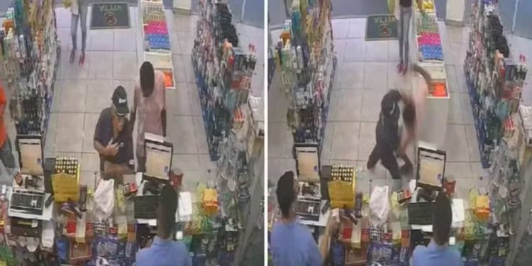 Vídeo: Idoso de 81 anos imobiliza ladrão dentro de farmácia em Goiânia