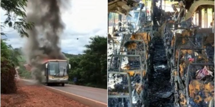 Ônibus que levava crianças para jogo de futebol pega fogo em Goiás 