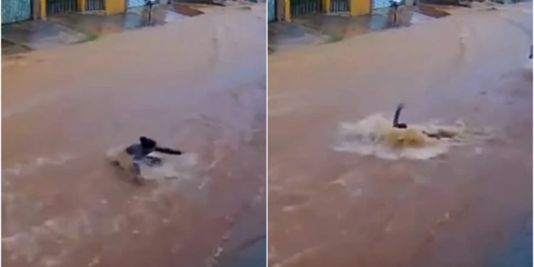Vídeo: Mulher é arrastada por enxurrada após fortes chuvas, em Formosa