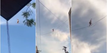 Vídeo: Equilibrista chama atenção ao atravessar prédios em corda, em Goiânia