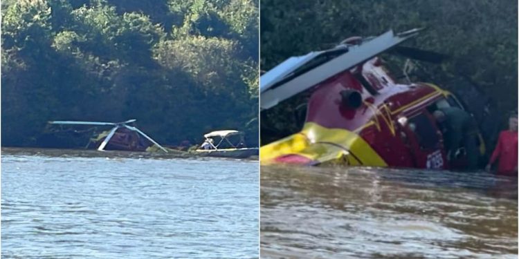 Helicóptero do Corpo de Bombeiros faz pouso forçado no Rio Araguaia