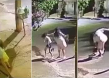Vídeo Mãe é flagrada espancando filha após ela tocar campainha e correr, em Anápolis