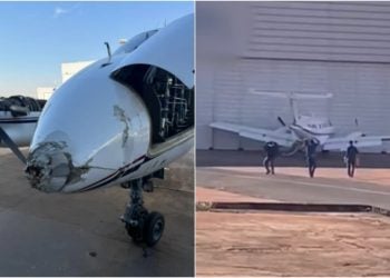 Vídeo: Avião se desprende de reboque e bate em galpão no aeródromo de Goiânia