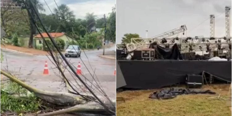 Temporal causa estragos em diversas cidades de Goiás e adia show de Zezé Di Camargo