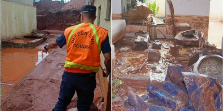 Temporal em Goiânia causa deslizamento, deixa ruas alagadas e carros ilhados 