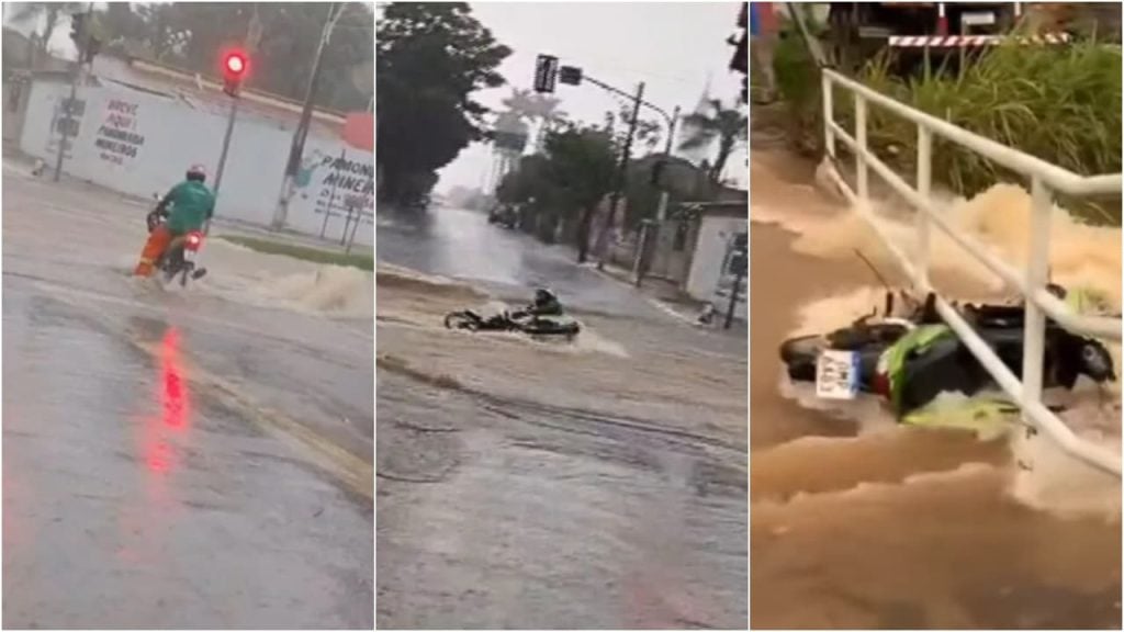 Vídeo Motociclista desaparece após ser arrastado por enxurrada em Mineiros