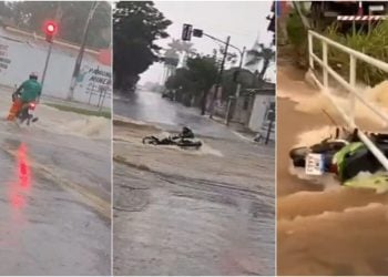 Vídeo Motociclista desaparece após ser arrastado por enxurrada em Mineiros