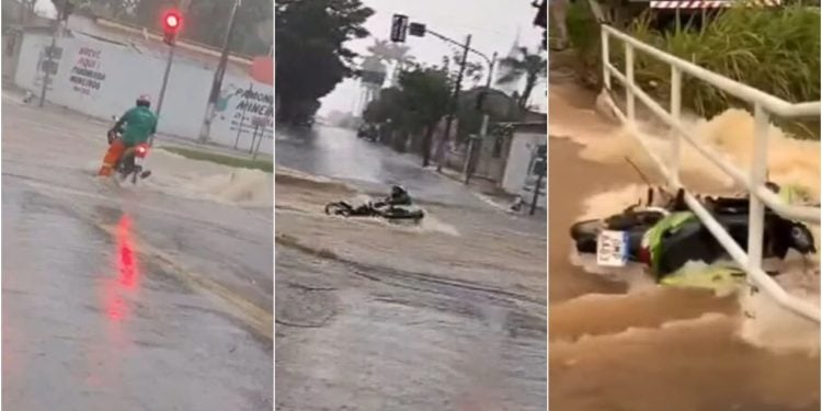 Vídeo Motociclista desaparece após ser arrastado por enxurrada em Mineiros