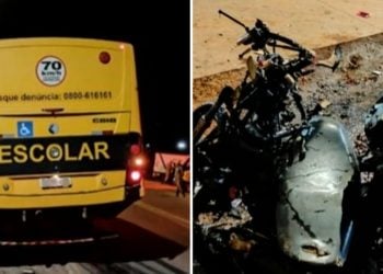 Três pessoas morrem após colisão entre ônibus escolar e motocicleta na GO-480, em Rialma