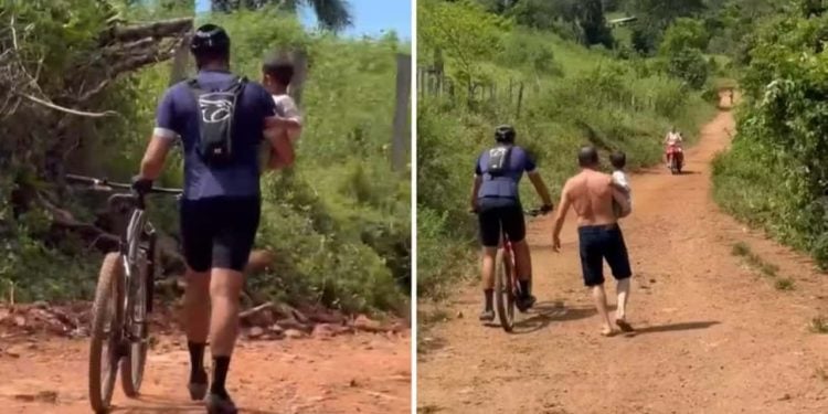 Vídeo Ciclistas encontram menino perdido em estrada de terra, em Goiás