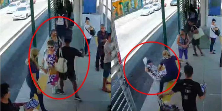 Vídeo: Idosa cai de plataforma do BRT ao ser atingida por homem que pulou catraca