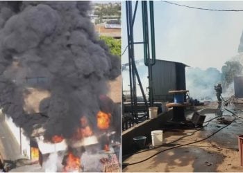Incêndio atinge fábrica de produtos químicos na GO-070, em Goiânia