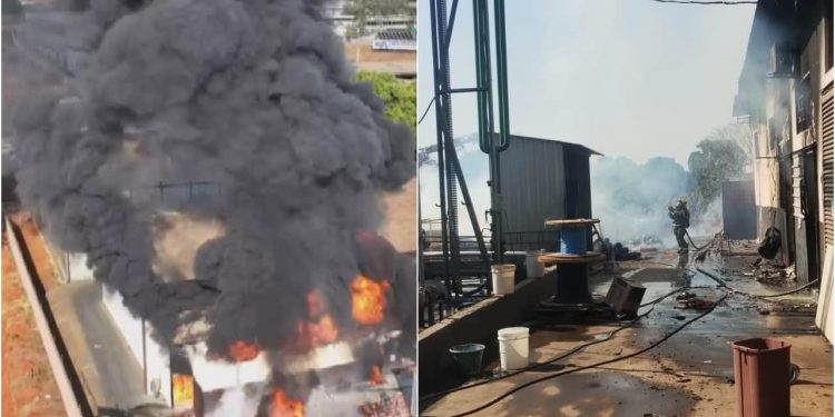 Incêndio atinge fábrica de produtos químicos na GO-070, em Goiânia