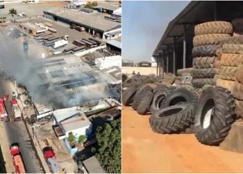 Incêndio atinge depósito de pneus em Goiânia e interdita comércios vizinhos