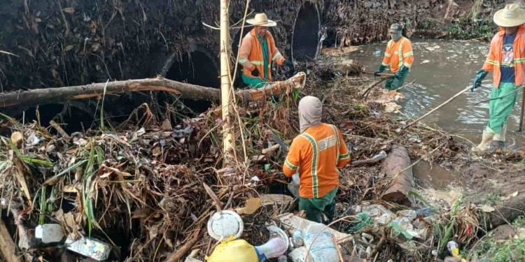 Chuva intensa deixa 108 toneladas de resíduos acumulados na Marginal Botafogo