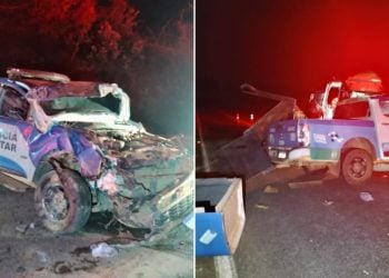 PMs ficam feridos após viatura capotar na GO-338, em Abadiânia