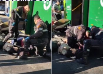 Motociclista tem perna esmagada após colisão com ônibus em Goiânia